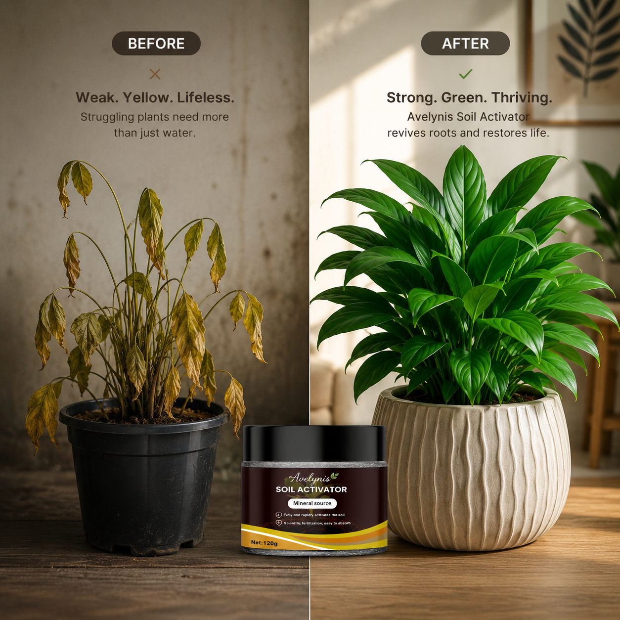 Avelynis® The 10-Second Soil Miracle: Bring Dying Plants Back to Life Instantly.