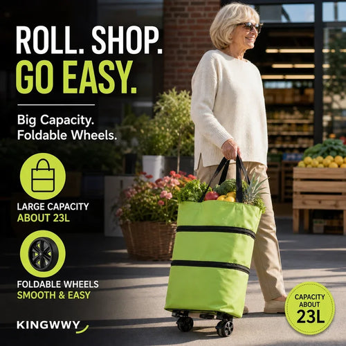 🔥HOT SALE 50% OFF🔥 Foldable 2-in-1 Rolling Shopping Bag – With Luggage-Style Wheels