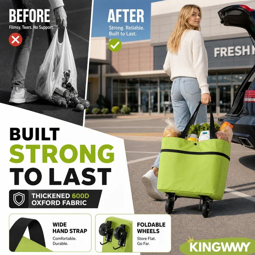 🔥HOT SALE 50% OFF🔥 Foldable 2-in-1 Rolling Shopping Bag – With Luggage-Style Wheels
