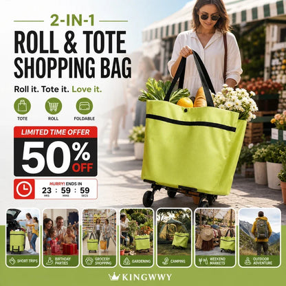 🔥HOT SALE 50% OFF🔥 Foldable 2-in-1 Rolling Shopping Bag – With Luggage-Style Wheels