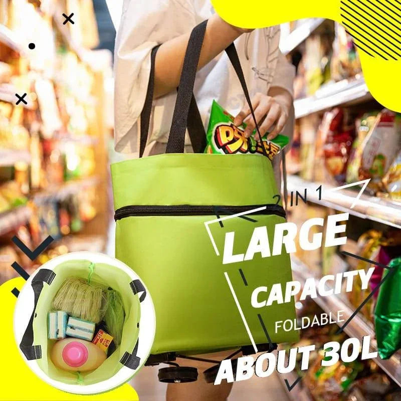 🔥HOT SALE 50% OFF🔥 Foldable 2-in-1 Rolling Shopping Bag – With Luggage-Style Wheels