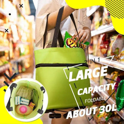 🔥HOT SALE 50% OFF🔥 Foldable 2-in-1 Rolling Shopping Bag – With Luggage-Style Wheels