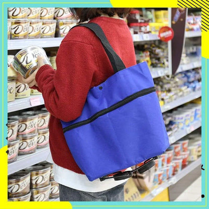 🔥HOT SALE 50% OFF🔥 Foldable 2-in-1 Rolling Shopping Bag – With Luggage-Style Wheels