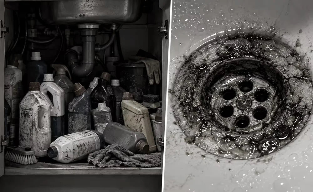 Dirty kitchen sink drain and hidden household odor buildup