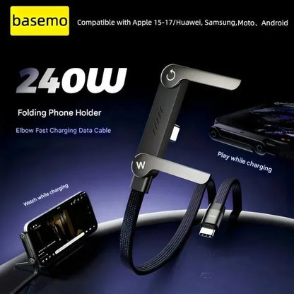 2-in-1 Braided Fast Charge Cable With Built-in Phone Stand