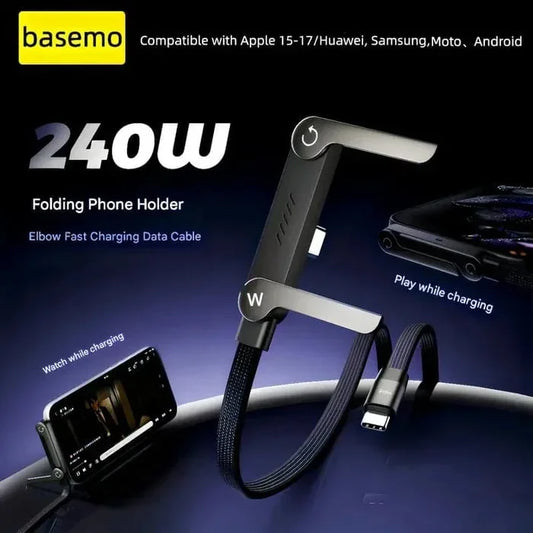 2-in-1 Braided Fast Charge Cable With Built-in Phone Stand